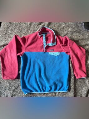 Patagonia synchilla snap-t 1/4 fleece pullover pink blue size L